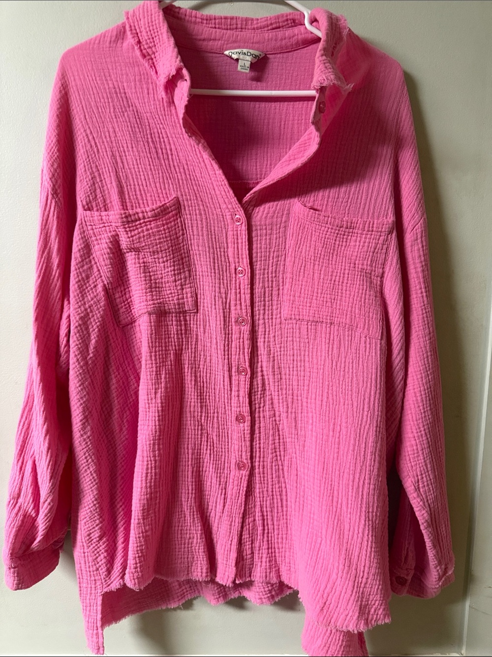 DAVI & DANI Hot Pink Gauze Button-Down Shirt